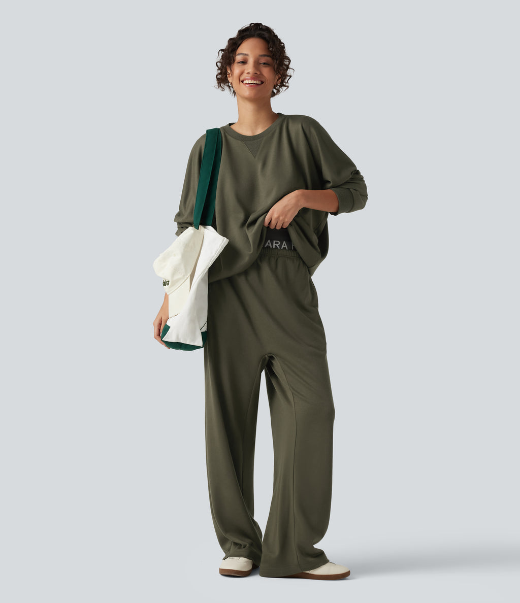 Low Rise Drawstring Straight Leg Casual Sweatpants with Pockets — Ivy Green — view 7