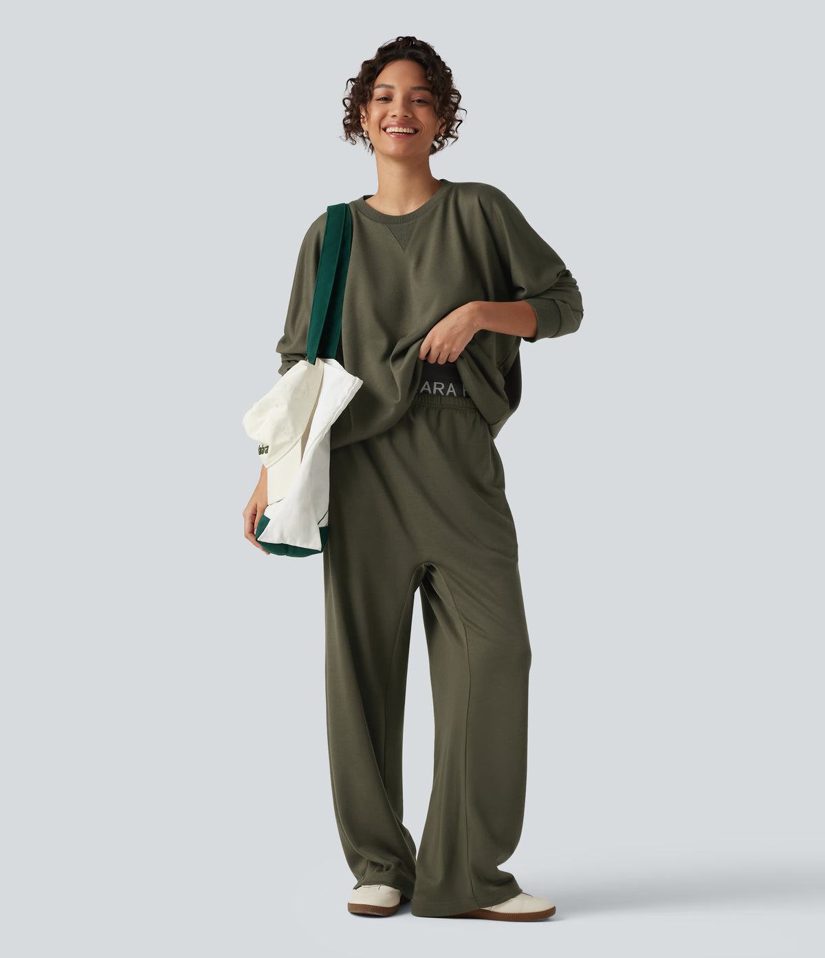 Low Rise Drawstring Straight Leg Casual Sweatpants with Pockets — Ivy Green — view 7