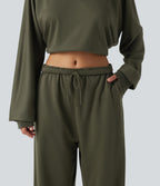 Low Rise Drawstring Straight Leg Casual Sweatpants with Pockets — Ivy Green — view 5