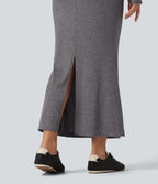 Hooded Long Sleeve Thumb Hole A-Line Maxi Casual Dress with Pocket — Darl Gray Floral Yarn — view 7