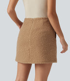 High Waisted A-Line 2-in-1 Teddy Mini Casual Skirt with Pockets — Biscuit — view 2
