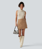 High Waisted A-Line 2-in-1 Teddy Mini Casual Skirt with Pockets — Biscuit — view 5