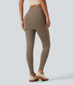 High Waisted Skinny Casual Skirted Leggings with Pocket — Caribou — view 2