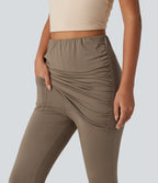 High Waisted Skinny Casual Skirted Leggings with Pocket — Caribou — view 6