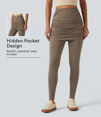 High Waisted Skinny Casual Skirted Leggings with Pocket — Caribou — view 1