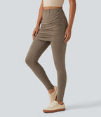 High Waisted Skinny Casual Skirted Leggings with Pocket — Caribou — view 3