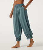 High Waisted Drawstring Contrast Lace Quick Dry Dance with Pockets — Stone Blue — view 3