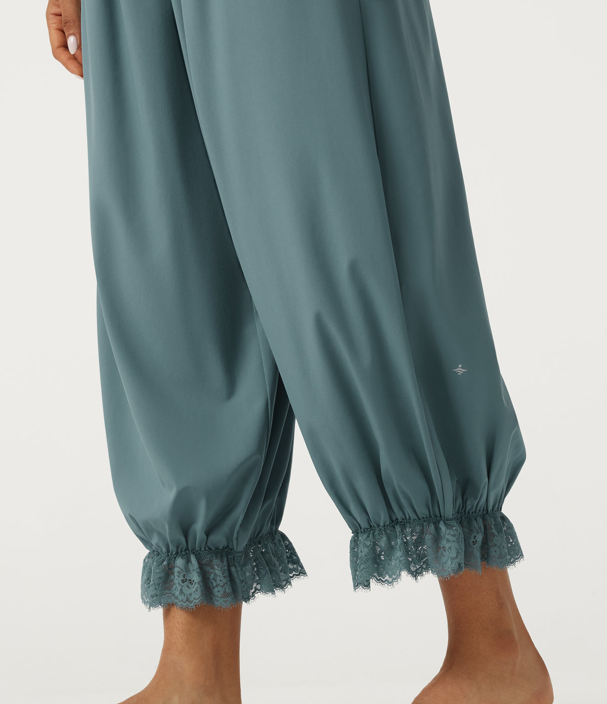 High Waisted Drawstring Contrast Lace Quick Dry Dance with Pockets — Stone Blue — view 5