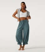 High Waisted Drawstring Contrast Lace Quick Dry Dance with Pockets — Stone Blue — view 7