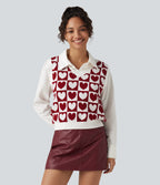 V Neck Casual Sweater Vests — Cherry Heart Check — view 3
