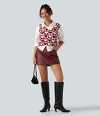 V Neck Casual Sweater Vests — Cherry Heart Check — view 7