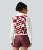 V Neck Casual Sweater Vests — Cherry Heart Check — view 2
