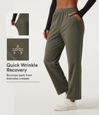 Wrinkle Recovery Mid Rise Quick Dry Workout Trousers with Pockets — Grass Grey Green — view 1