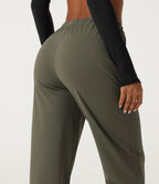 Wrinkle Recovery Mid Rise Quick Dry Workout Trousers with Pockets — Grass Grey Green — view 6