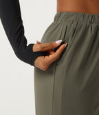 Wrinkle Recovery Mid Rise Quick Dry Workout Trousers with Pockets — Grass Grey Green — view 4
