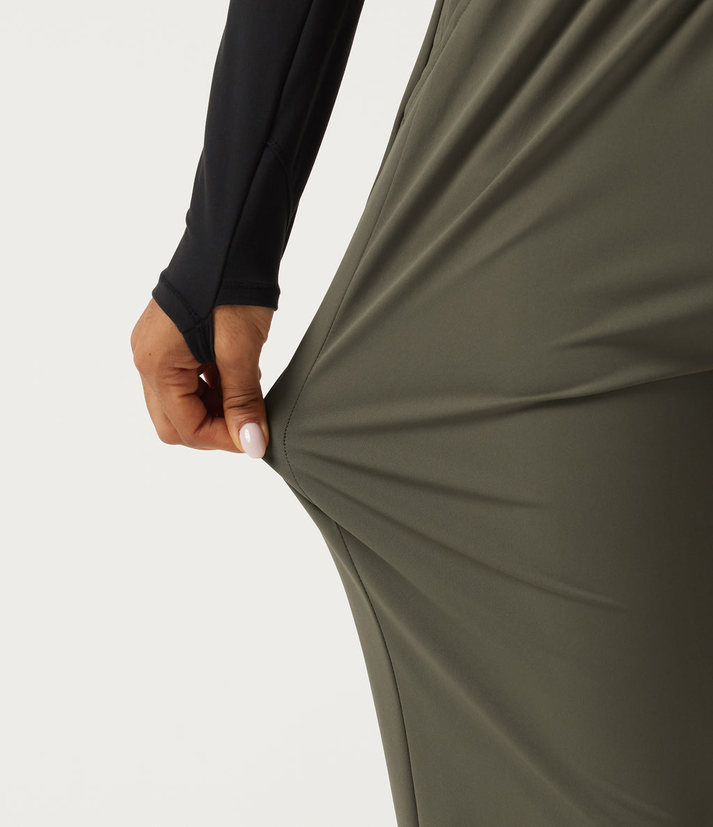 Wrinkle Recovery Mid Rise Quick Dry Workout Trousers with Pockets — Grass Grey Green — view 5