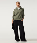 Mock Neck Dropped Half Zip Long Sleeve Casual Sweatshirt — Celery Leaf Green — view 8