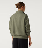 Mock Neck Dropped Half Zip Long Sleeve Casual Sweatshirt — Celery Leaf Green — view 2