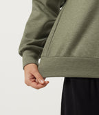 Mock Neck Dropped Half Zip Long Sleeve Casual Sweatshirt — Celery Leaf Green — view 6