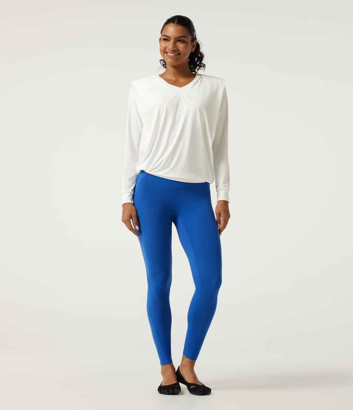 V Neck Long Sleeve Quick Dry Yoga Sports Top-UPF50+ — White — view 8