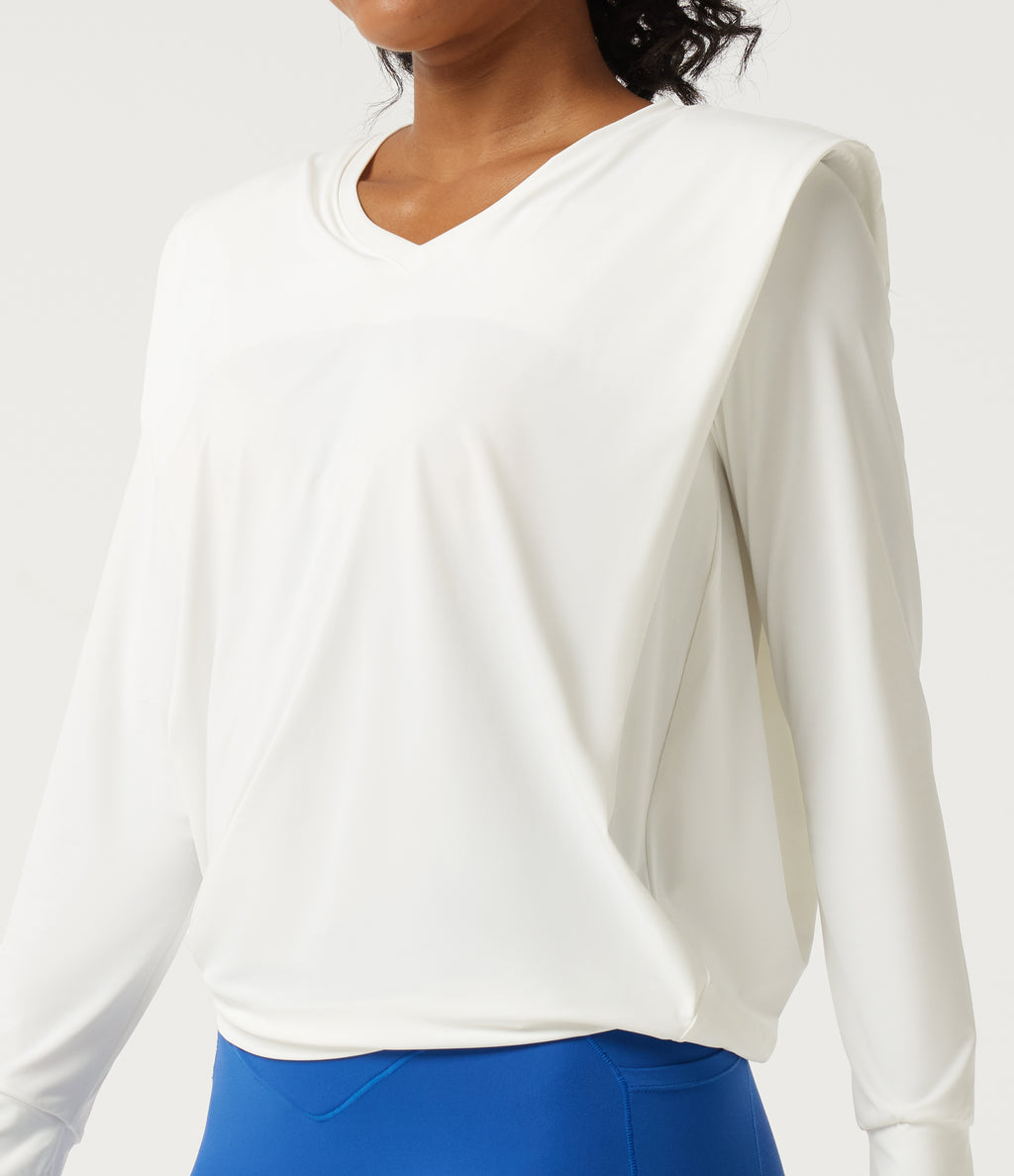 V Neck Long Sleeve Quick Dry Yoga Sports Top-UPF50+ — White — view 4