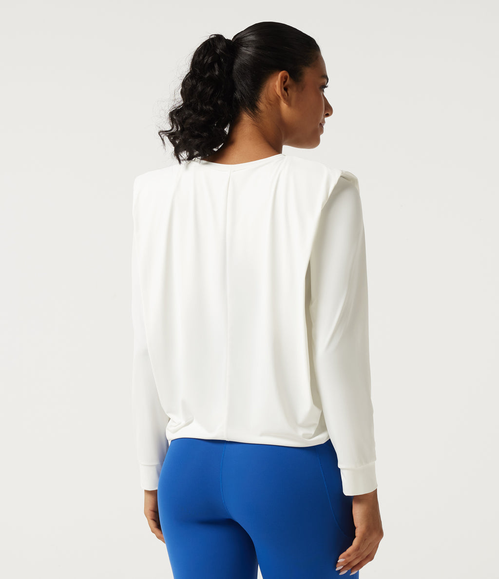 V Neck Long Sleeve Quick Dry Yoga Sports Top-UPF50+ — White — view 2