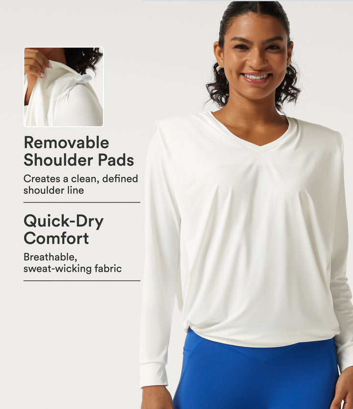 V Neck Long Sleeve Quick Dry Yoga Sports Top-UPF50+ — White — view 1