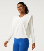 V Neck Long Sleeve Quick Dry Yoga Sports Top-UPF50+ — White — view 3