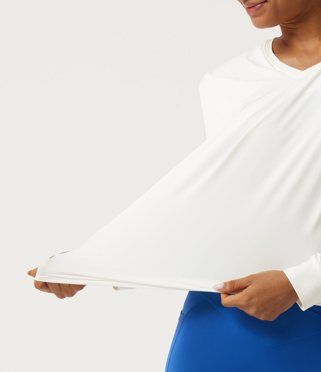 V Neck Long Sleeve Quick Dry Yoga Sports Top-UPF50+ — White — view 7