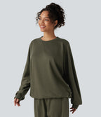 Round Neck Long Sleeve French Terry Casual Sweatshirt — Ivy Green — view 3