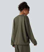 Round Neck Long Sleeve French Terry Casual Sweatshirt — Ivy Green — view 2