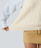 V Neck Sleeveless Casual Sweater Vest — Almond Milk — view 7
