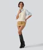 V Neck Sleeveless Casual Sweater Vest — Almond Milk — view 8