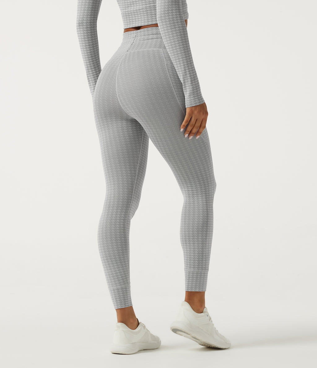 High Waisted Houndstooth Drawstring Yoga Legging with Pockets — Fog Grey Stripe — view 2