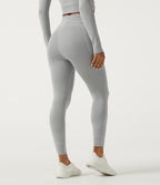 High Waisted Houndstooth Drawstring Yoga Legging with Pockets — Fog Grey Stripe — view 2