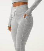 High Waisted Houndstooth Drawstring Yoga Legging with Pockets — Fog Grey Stripe — view 5