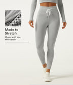 High Waisted Houndstooth Drawstring Yoga Legging with Pockets — Fog Grey Stripe — view 1