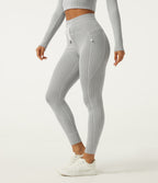 High Waisted Houndstooth Drawstring Yoga Legging with Pockets — Fog Grey Stripe — view 3