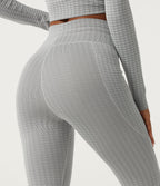 High Waisted Houndstooth Drawstring Yoga Legging with Pockets — Fog Grey Stripe — view 4