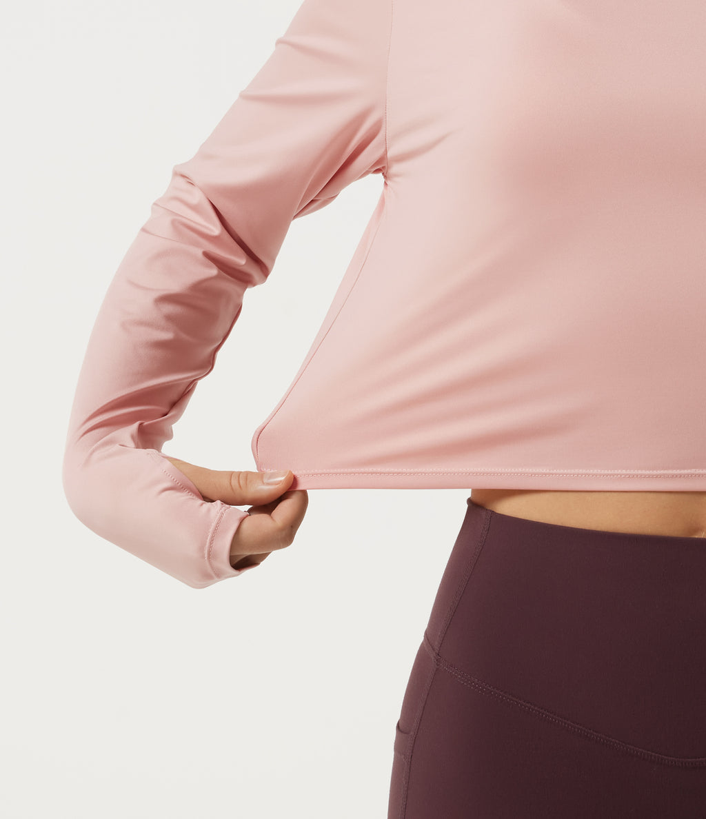 Round Neck Long Sleeve Cut Out Yoga Sports Top — Peach Whip — view 8
