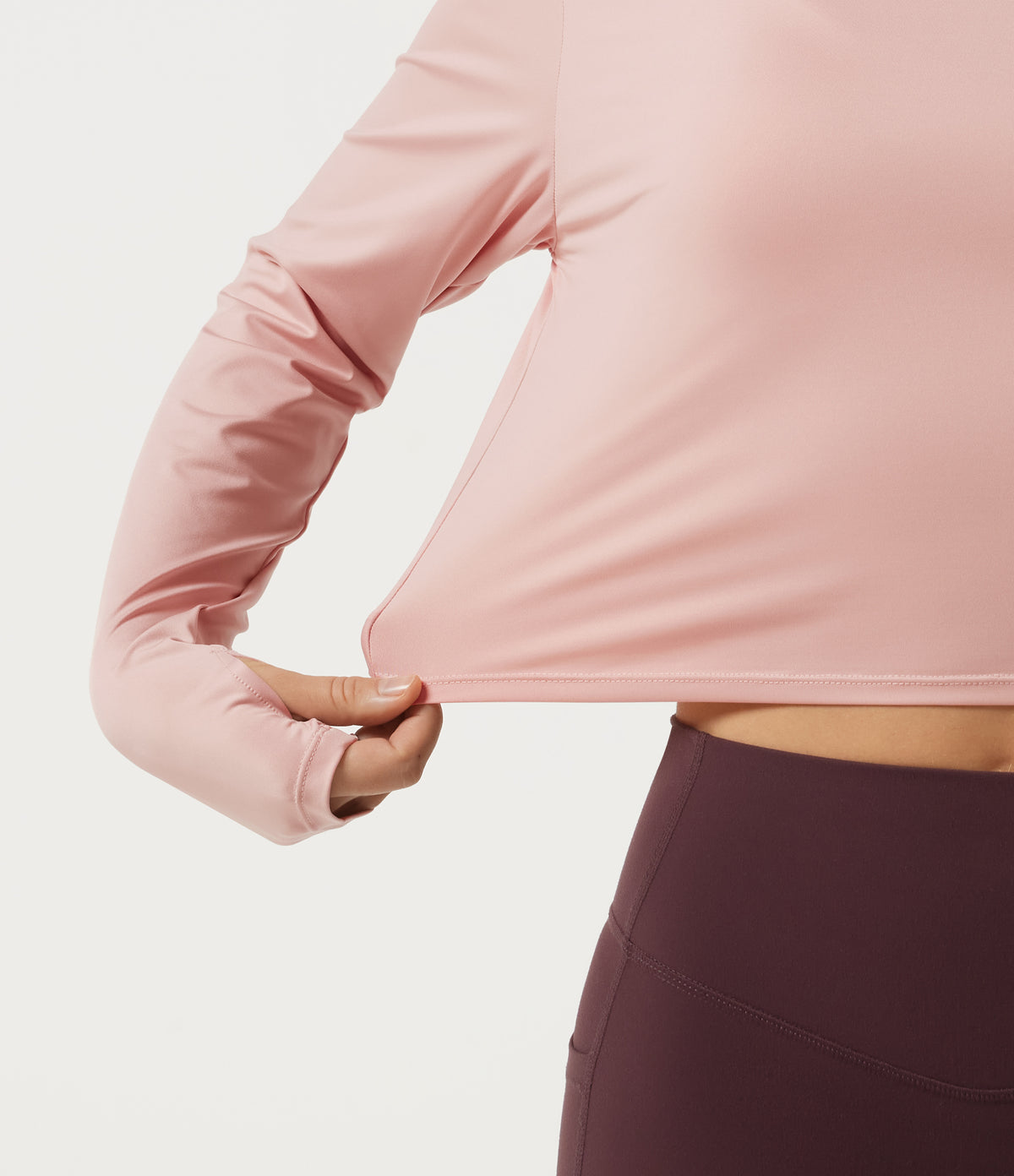 Round Neck Long Sleeve Cut Out Yoga Sports Top — Peach Whip — view 8