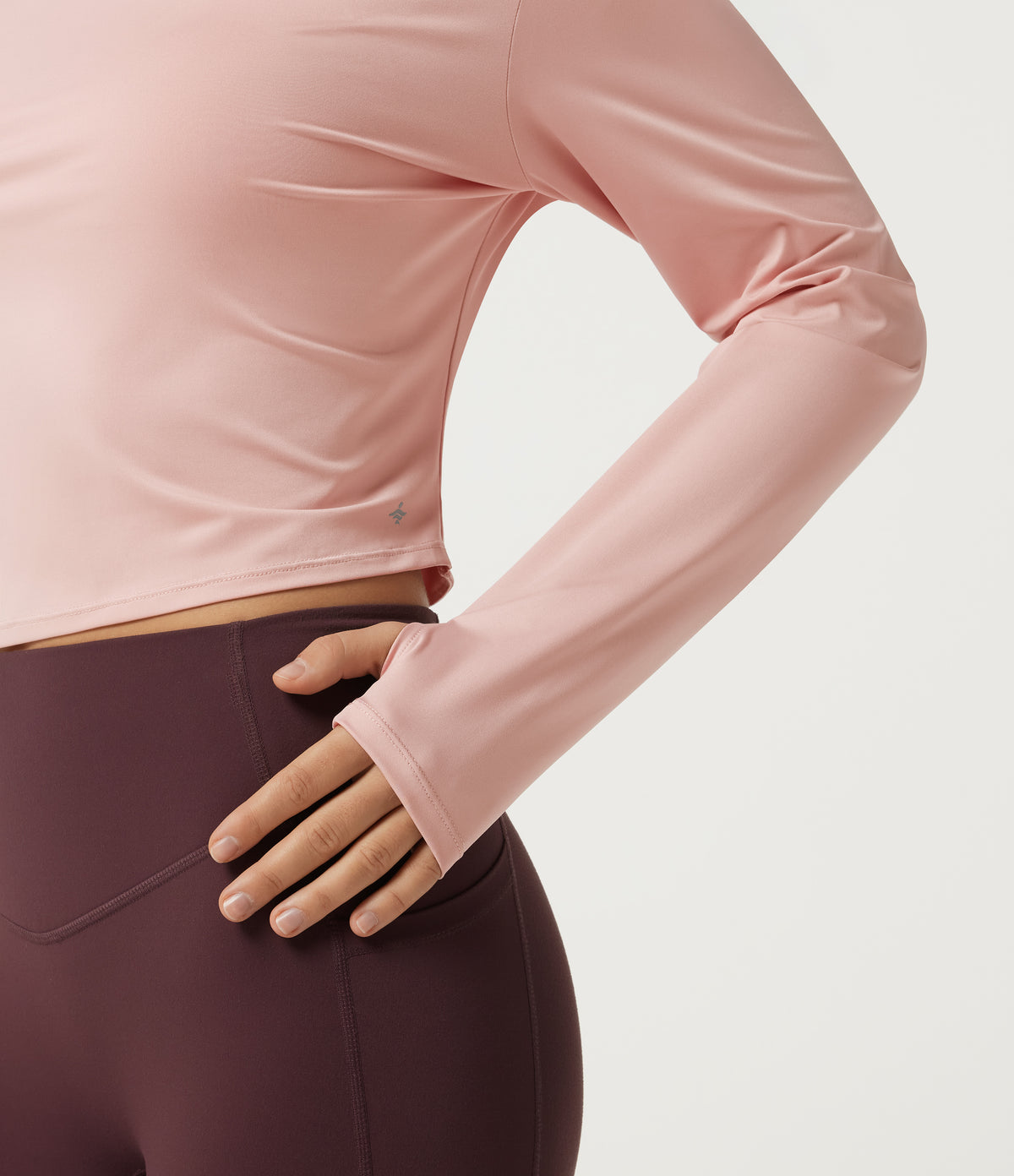 Round Neck Long Sleeve Cut Out Yoga Sports Top — Peach Whip — view 7