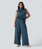 Plus Size Stand Collar Sleeveless Party Jumpsuit with Pockets-Edition — Balsam — view 4
