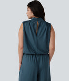 Plus Size Stand Collar Sleeveless Party Jumpsuit with Pockets-Edition — Balsam — view 6