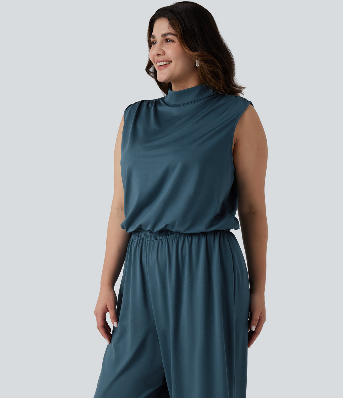 Plus Size Stand Collar Sleeveless Party Jumpsuit with Pockets-Edition — Balsam — view 5