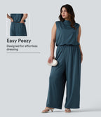 Plus Size Stand Collar Sleeveless Party Jumpsuit with Pockets-Edition — Balsam — view 1