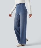 Denim Heat High Waisted Wide Leg Casual Jeans with Pockets — Tide Blue Denim — view 3