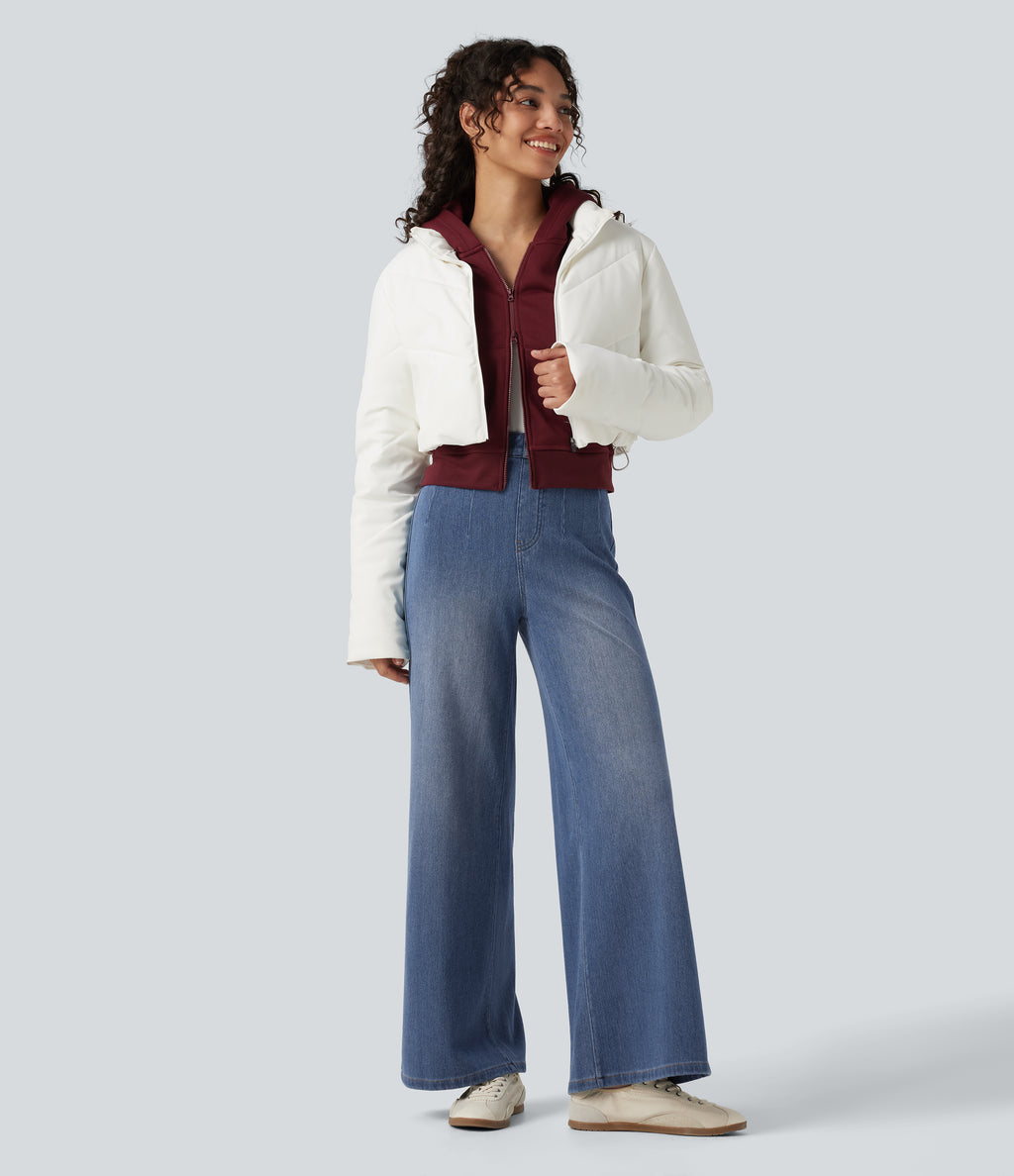 Denim Heat High Waisted Wide Leg Casual Jeans with Pockets — Tide Blue Denim — view 7
