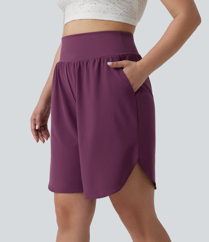 Plus Size High Waisted Resort Shorts 8" with Pockets — Amaranth — view 1
