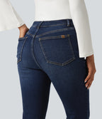 High Waisted Bootcut Raw Hem Casual Jeans with Pockets — Estate Blue Denim — view 5